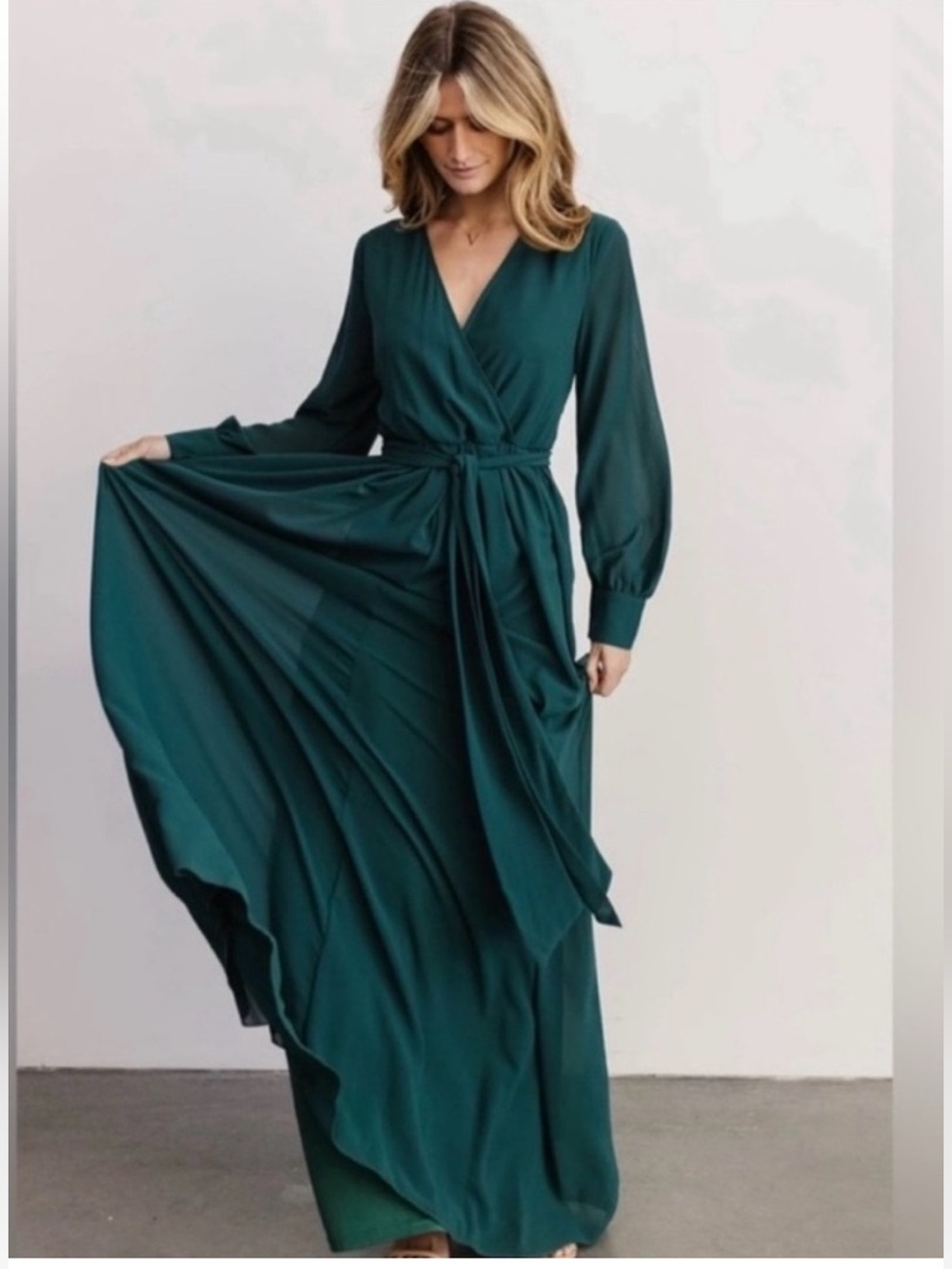 Baltic Born Emerald Green Long Sleeve Maxi Wrap Dress